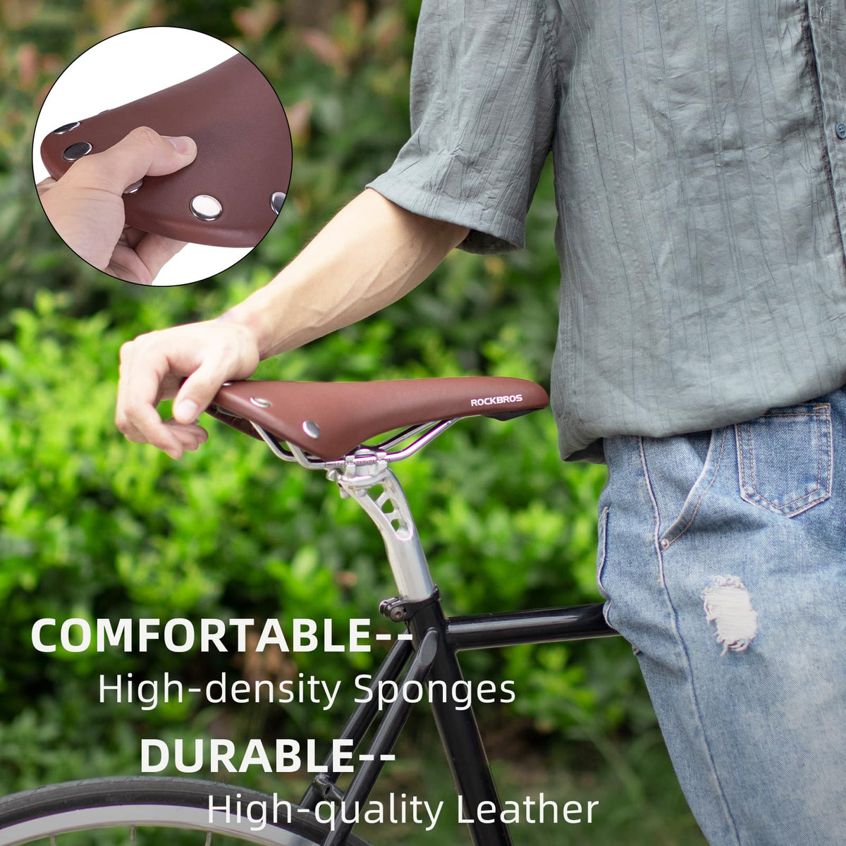 ROCKBROS Vintage Bike Seat, Waterproof Saddle, Comfortable for Men Women