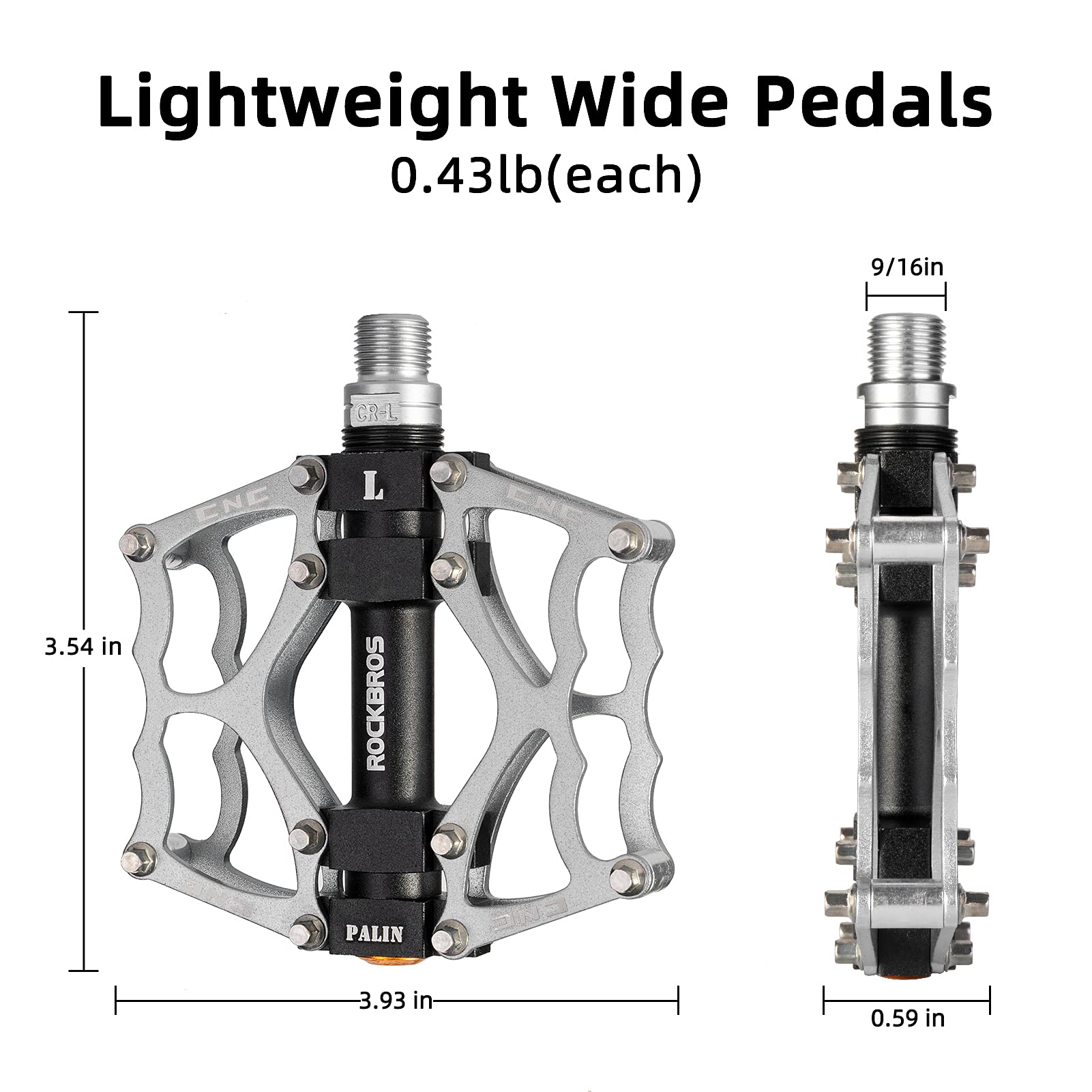 ROCKBROS Lightweight Aluminum Alloy Bike Pedals with Wide Platform Gri