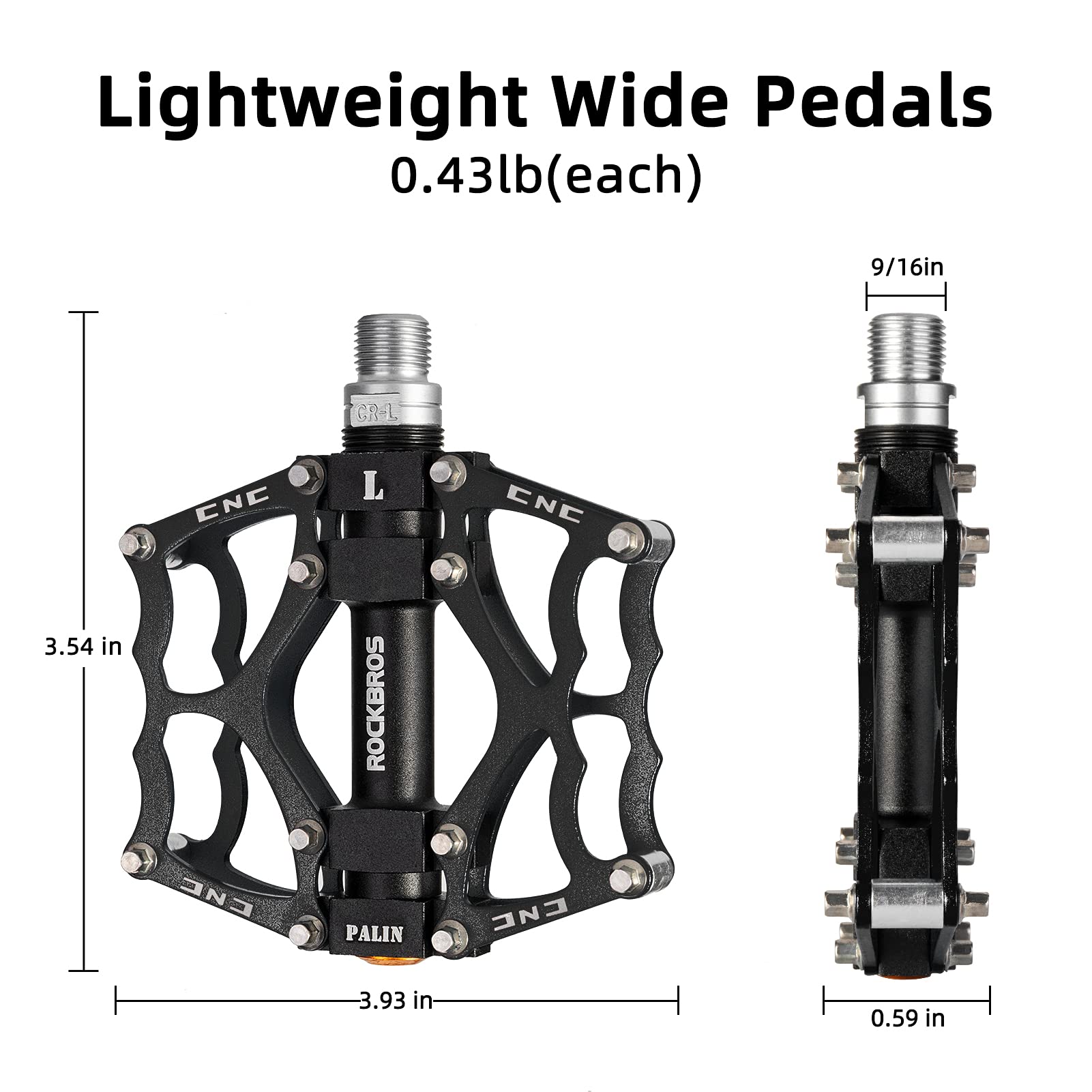lightweight pedal ROCKBROS Lightweight Aluminum Alloy Bike Pedals with Wide Platform Gri